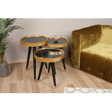 SET 3x Stranska mizica LYLE črna/zlata