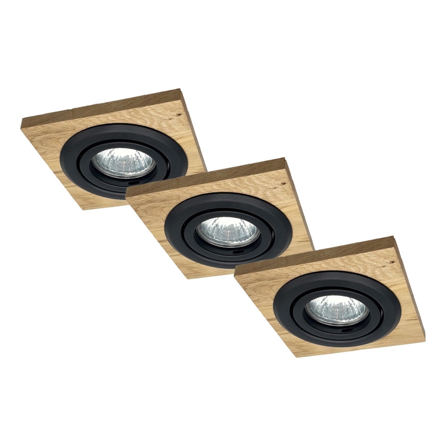 SET 3x Vgradna svetilka TOBBY 1xG9/20W/230V 11,5x11,5 cm hrast/črna