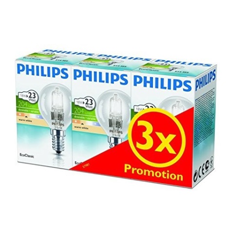 SET 3x Zatemnitvena halogenska žarnica Philips E14/18W/230V 2800K