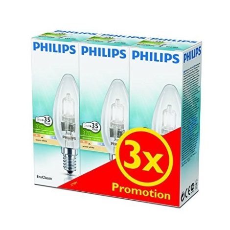 SET 3x Zatemnitvena halogenska žarnica Philips E14/28W/230V 2800K