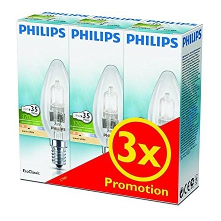 SET 3x Zatemnitvena halogenska žarnica Philips E14/28W/230V 2800K