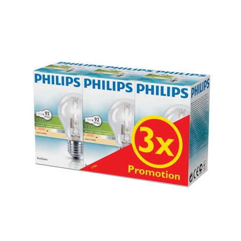 SET 3x Zatemnitvena halogenska žarnica Philips E27/70W/230V 2800K