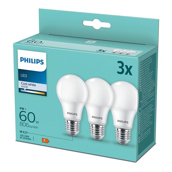 SET 3xLED Žarnica Philips A60 E27/8W/230V 4000K