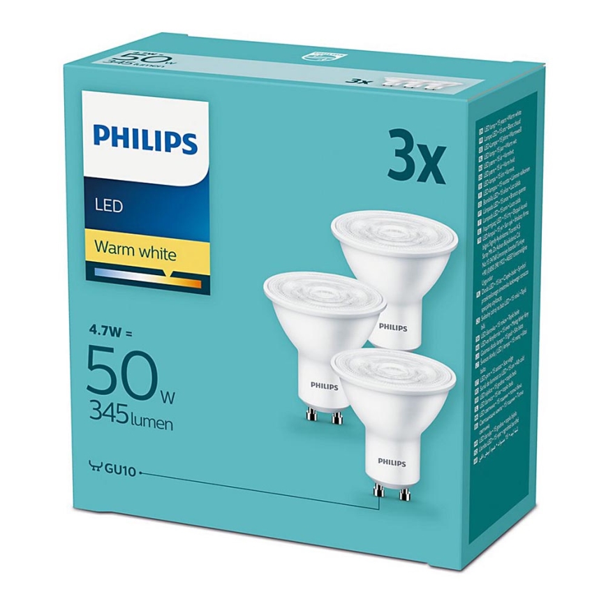 Set 3xLED Žarnica Philips GU10/4,7W/230V 2700K