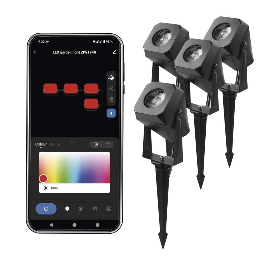 SET 4x LED RGBIC Zatemnitvena zunanji svetilka LED/7W/230V 3000-6500K IP65 Wi-Fi Tuya