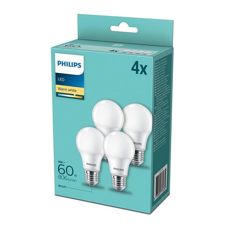 SET 4x LED Žarnica Philips E27/8W/230V 2700K