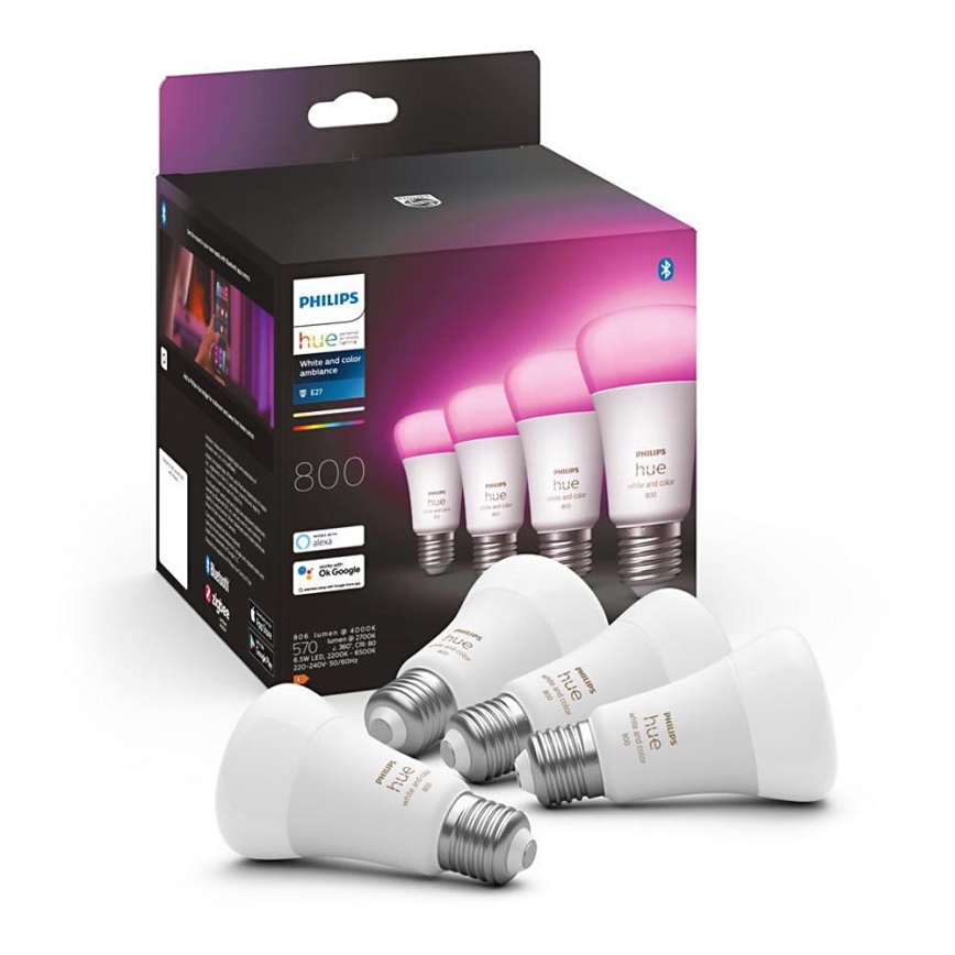 SET 4x LED Zatemnitvena žarnica Philips Hue White And Color Ambience E27/6,5W/230V 2000-6500K