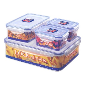 Set 4x posod za živila LOCK 0,47/1/3,9 l modra/prozorna