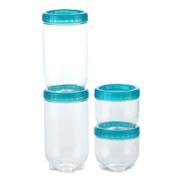 SET 4x Posoda za hrano INTERLOCK turkizna/prozorna