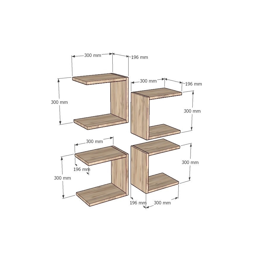 SET 4x Stenska polica BASE rjava