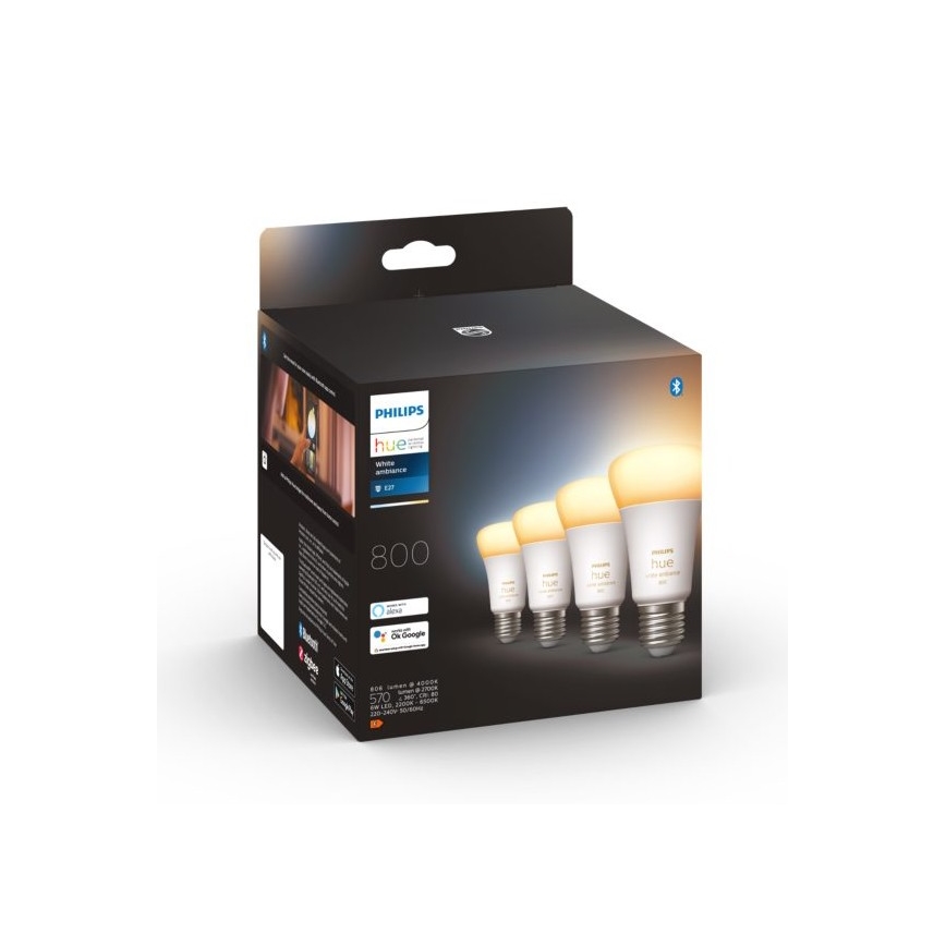 SET 4xLED Zatemnitvena žarnica Philips Hue WHITE AMBIANCE E27/6W/230V 2200-6500K