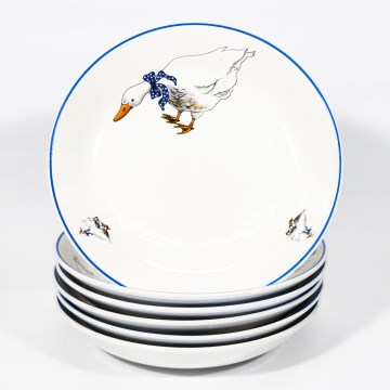 Set 6x globok keramični krožnik 22 cm bela modra