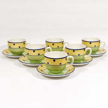 Set 6x Keramične skodelice s krožničkom zelena rumena