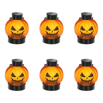 SET 6x LED Dekoracija HALLOWEEN LED/1xCR2032/topla bela buče