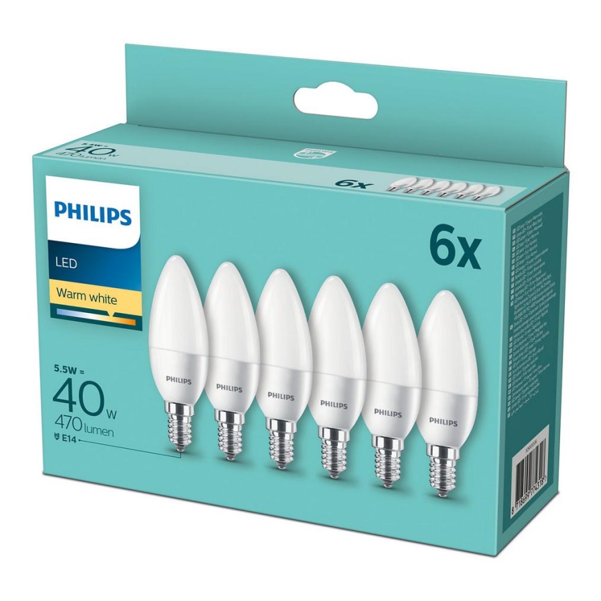 SET 6x LED Žarnica Philips E14/5,5W/230V 2700K