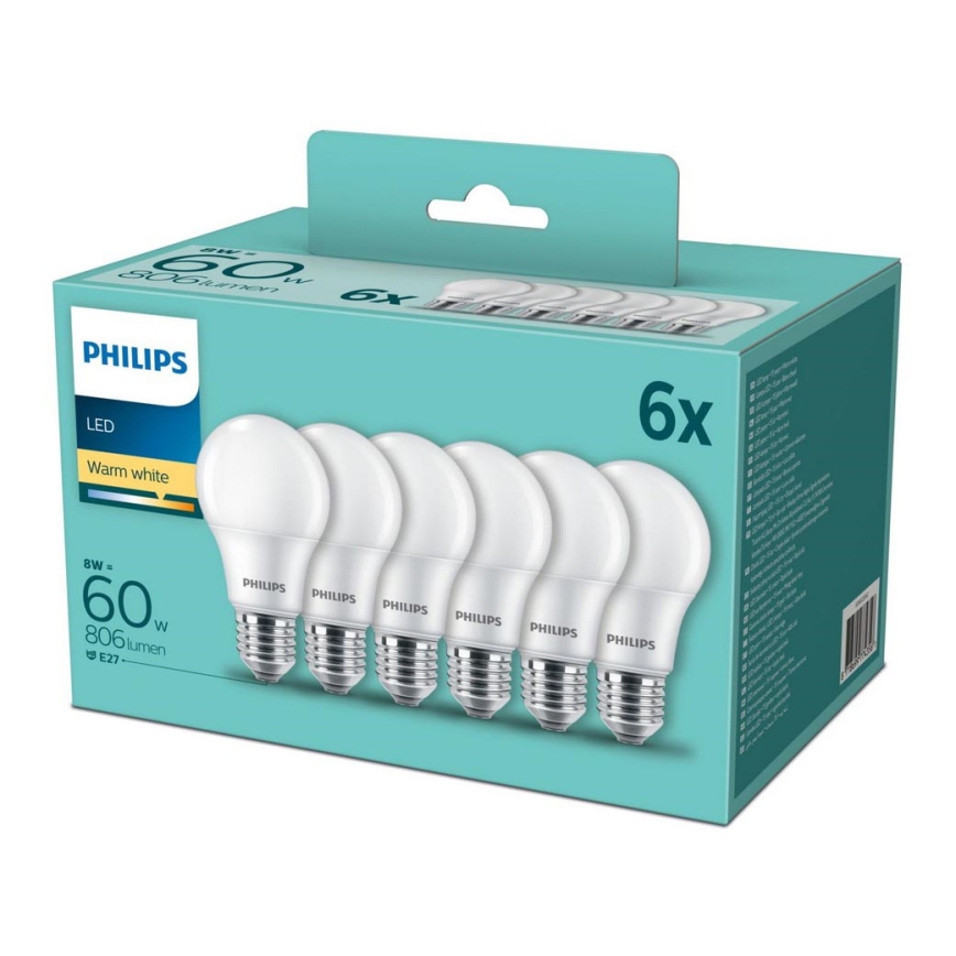 SET 6x LED Žarnica Philips E27/8W/230V 2700K