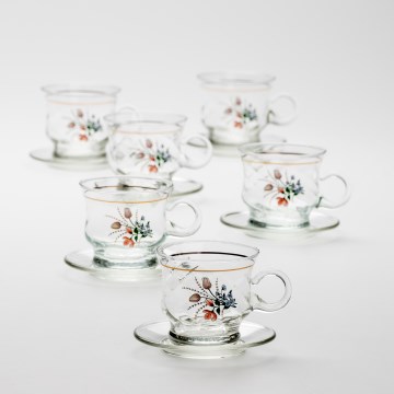 Set 6x Steklena skodelica s krožničkom prozorna šopek št 3