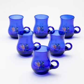 SET 6x steklena skodelica z modrim tiskom - cvetlični vzorec št. 2