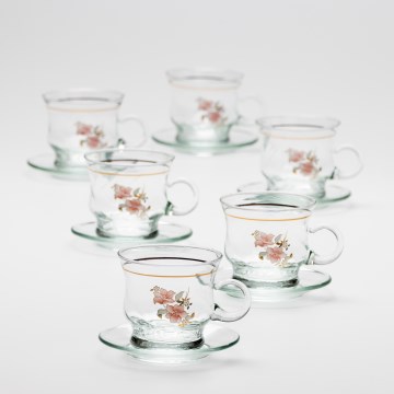 Set 6x steklenih skodelic s prozornim krožnikom, šopek št. 4