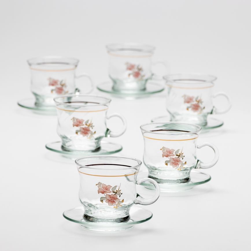 Set 6x steklenih skodelic s prozornim krožnikom, šopek št. 4