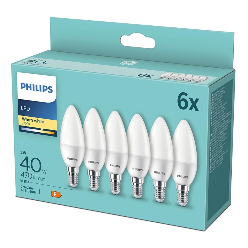 SET 6xLED Žarnica Philips B35 E14/5W/230V 2700K