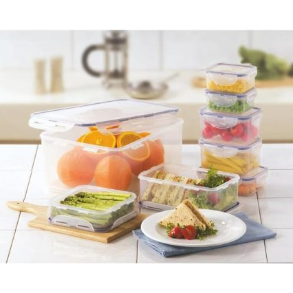 SET 7x Posoda za živila LOCK modra/prosojna