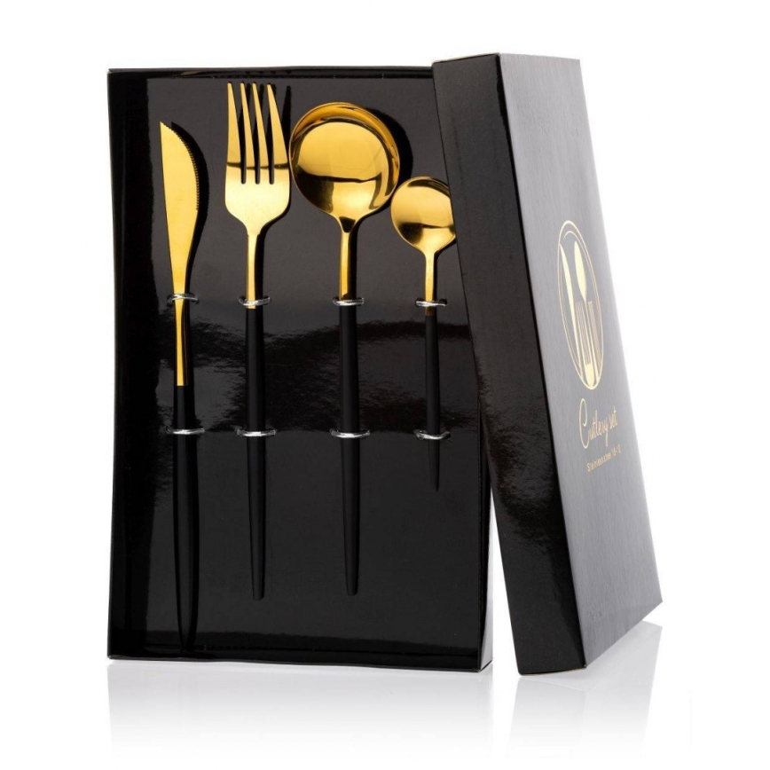 Set jedilnega pribora iz nerjavečega jekla LIJO 4 kom. črna/zlata