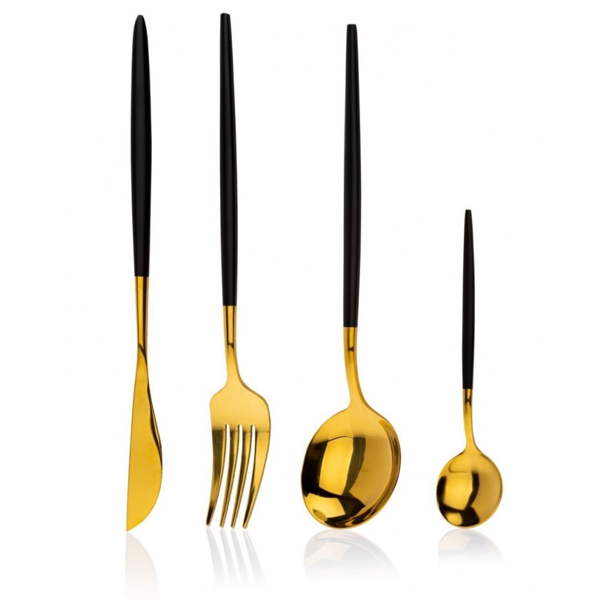 Set jedilnega pribora iz nerjavečega jekla LIJO 4 kom. črna/zlata