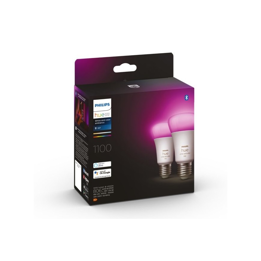 SET - LED RGBW Zatemnitveni trak Philips Hue WHITE AND COLOR AMBIANCE 2m LED/20W/230V + 2x LED Zatemnitvena žarnica Philips A60 E27/9W/230V 2000-6500K