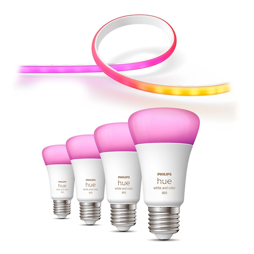 SET - LED RGBW Zatemnitveni trak Philips Hue WHITE AND COLOR AMBIANCE 2m LED/20W/230V + 4x Zatemnitvena žarnica Philips A60 E27/6,5W/230V 2000-6500K