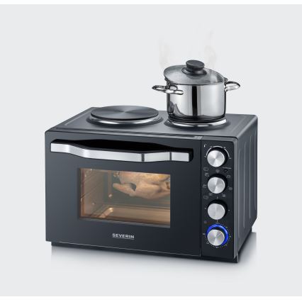 Severin TO 2074 - Konvekcijska pečica z žarom in kuhalnimi ploščami 2500 W/230 V 30 l črna