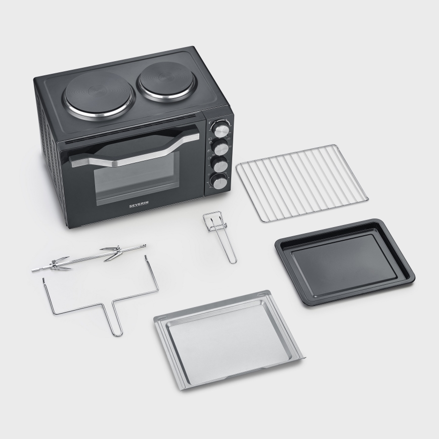 Severin TO 2074 - konvekcijska pečica z žarom in kuhalnimi ploščami, 2500 W / 230 V, 30 l, črna