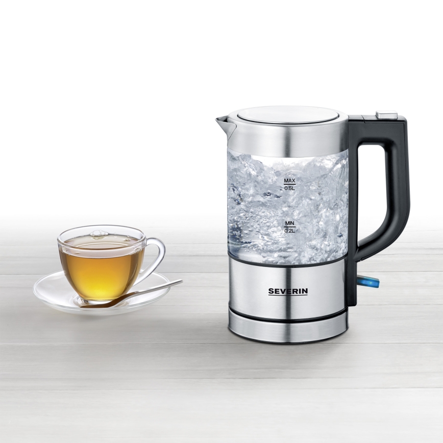 Severin WK 3472 - Hiter kuhalnik vode 0,5 l 1100W/230V nerjaveče jeklo/steklo
