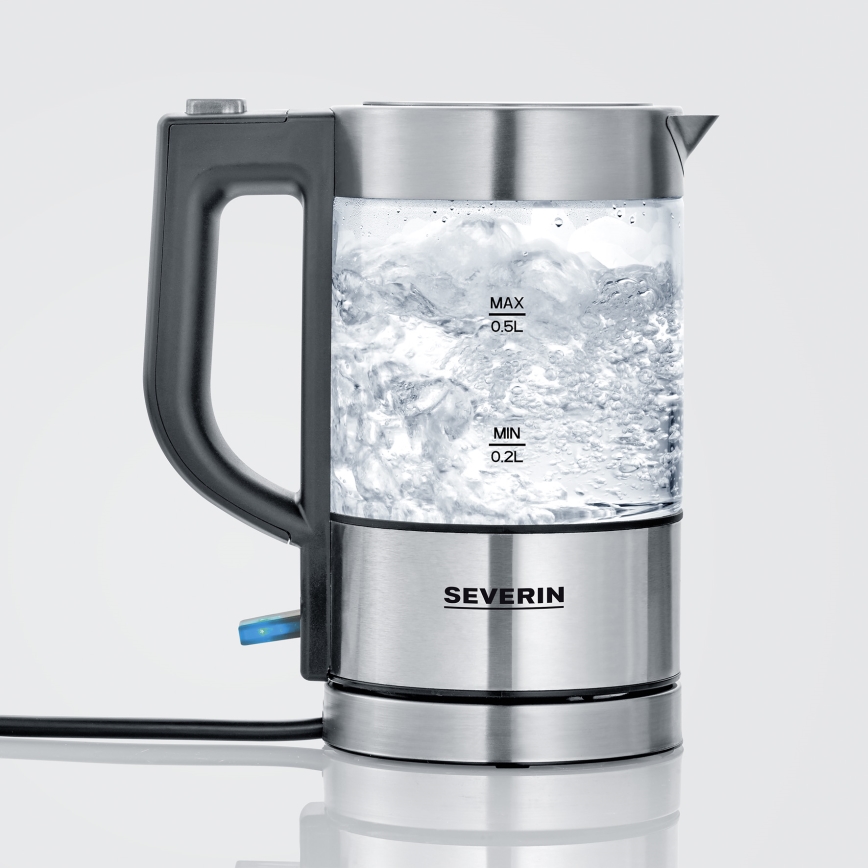 Severin WK 3472 - Hiter kuhalnik vode 0,5 l 1100W/230V nerjaveče jeklo/steklo