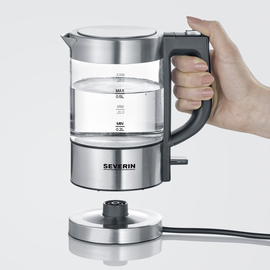 Severin WK 3472 - Hiter kuhalnik vode 0,5 l 1100W/230V nerjaveče jeklo/steklo
