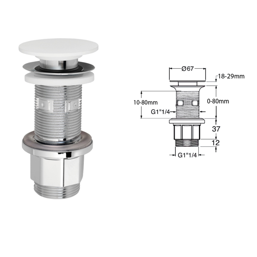 Silfra - umivalni odtok, premer 6,7 cm, bela/sijajni krom