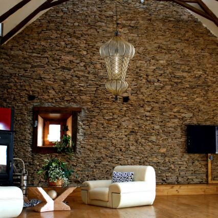 SIRU - Lestenec na verigi BABÀ 1xE27/60W/230V pr. 30 cm bež/rjava Venetian steklo