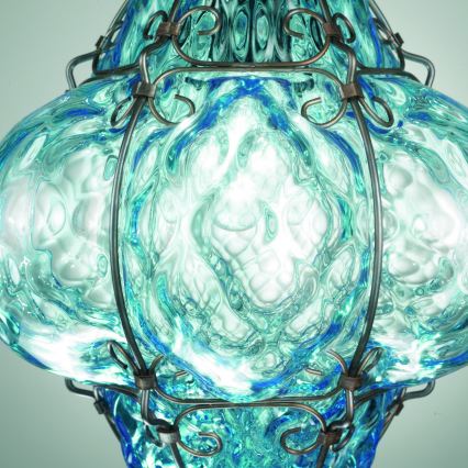 SIRU- Lestenec na verigi CLASSIC 1xE27/60W/230V pr. 30 cm modra/črna Venetian steklo