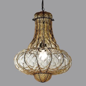 SIRU - Lestenec na verigi DOGE 1xE27/60W/230V pr. 30 cm bež/črna Venetian steklo