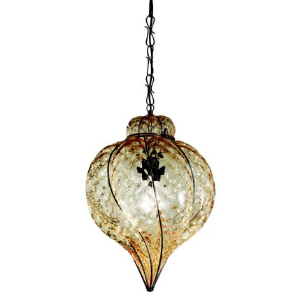 SIRU - Lestenec na verigi GOCCIA 1xE27/60W/230V pr. 25 cm bež/rjava Venetian steklo