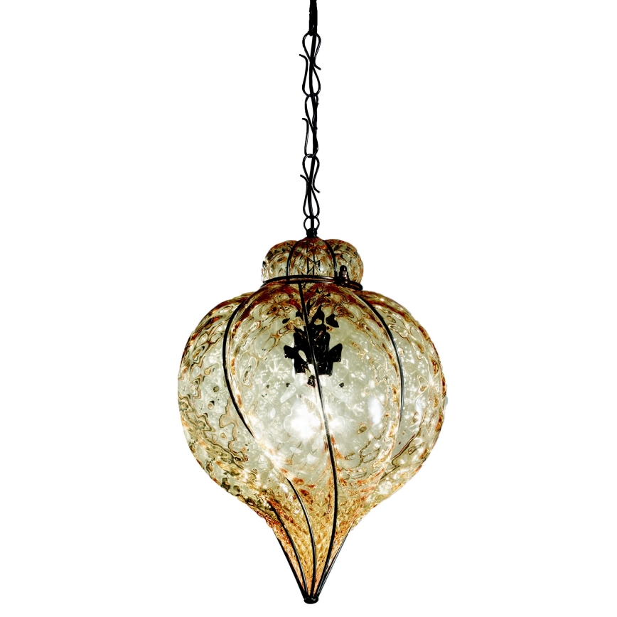 SIRU - Lestenec na verigi GOCCIA 1xE27/60W/230V pr. 25 cm bež/rjava Venetian steklo