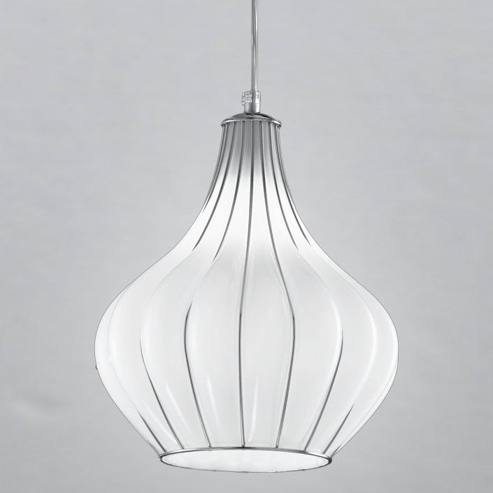SIRU - Lestenec na vrvici AURIGA 1xE14/40W/230V pr. 26 cm mat krom/bela beneško steklo