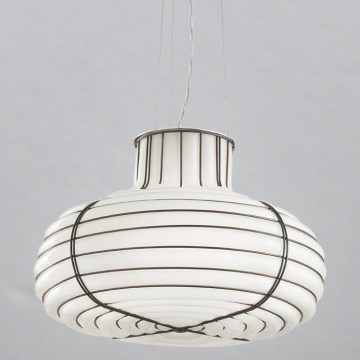SIRU - Lestenec na vrvici CHAPEAU 2xE14/40W/230V mat krom/bela beneško steklo