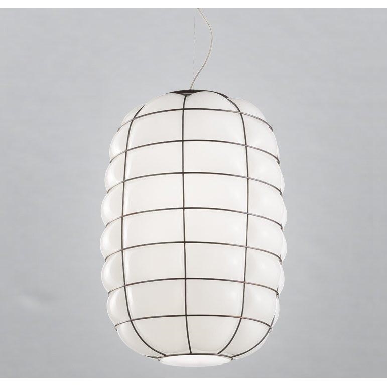 SIRU - Lestenec na vrvici LANTERNA 1xE27/60W/230V pr. 32 cm črna/bela Venetian steklo