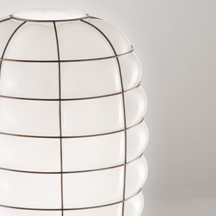 SIRU - Lestenec na vrvici LANTERNA 1xE27/60W/230V pr. 32 cm črna/bela Venetian steklo