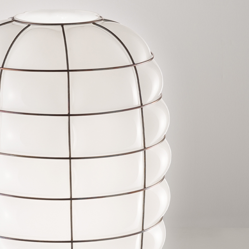 SIRU - Lestenec na vrvici LANTERNA 1xE27/60W/230V pr. 32 cm črna/bela Venetian steklo