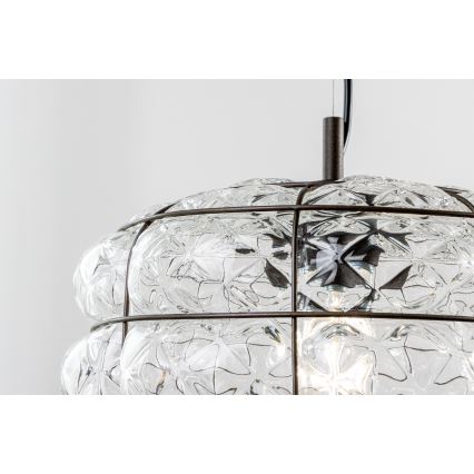 SIRU - Lestenec na vrvici TERRA 1xE27/60W/230V črna/prozorna Venetian steklo