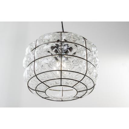 SIRU - Lestenec na vrvici TERRA 1xE27/60W/230V črna/prozorna Venetian steklo