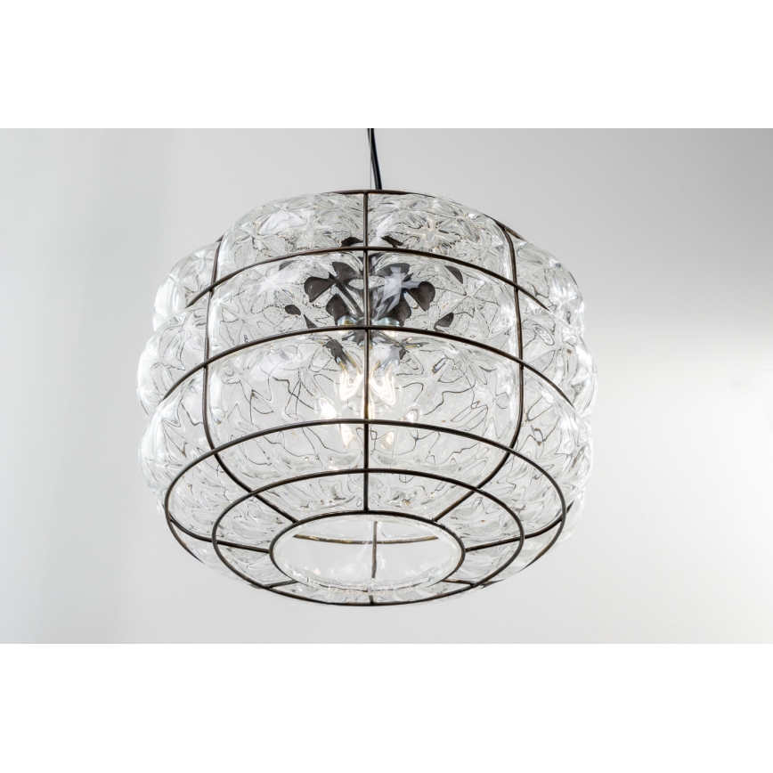 SIRU - Lestenec na vrvici TERRA 1xE27/60W/230V črna/prozorna Venetian steklo