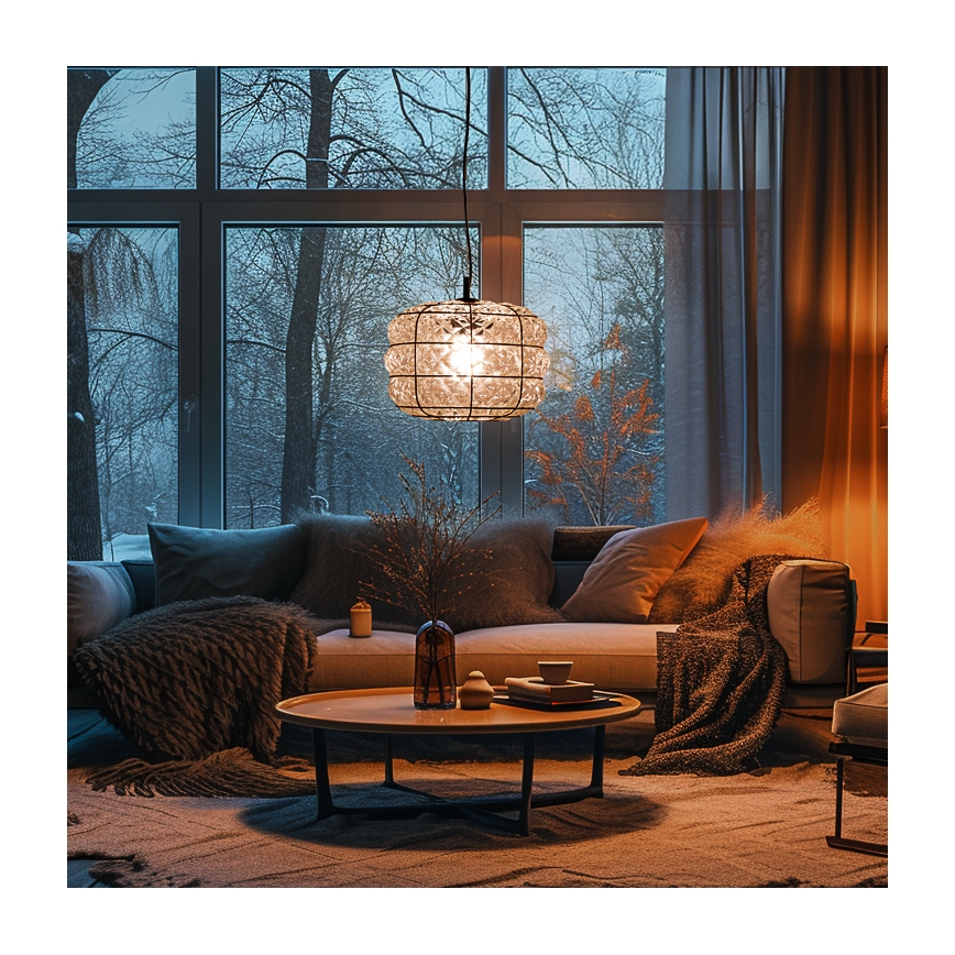 SIRU - Lestenec na vrvici TERRA 1xE27/60W/230V črna/prozorna Venetian steklo